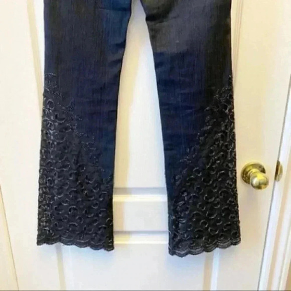 Raffinalla Straight Leg Jeans Beaded Lace Embroidered Dark Blue Denim Size 2/26 - Picture 13 of 17